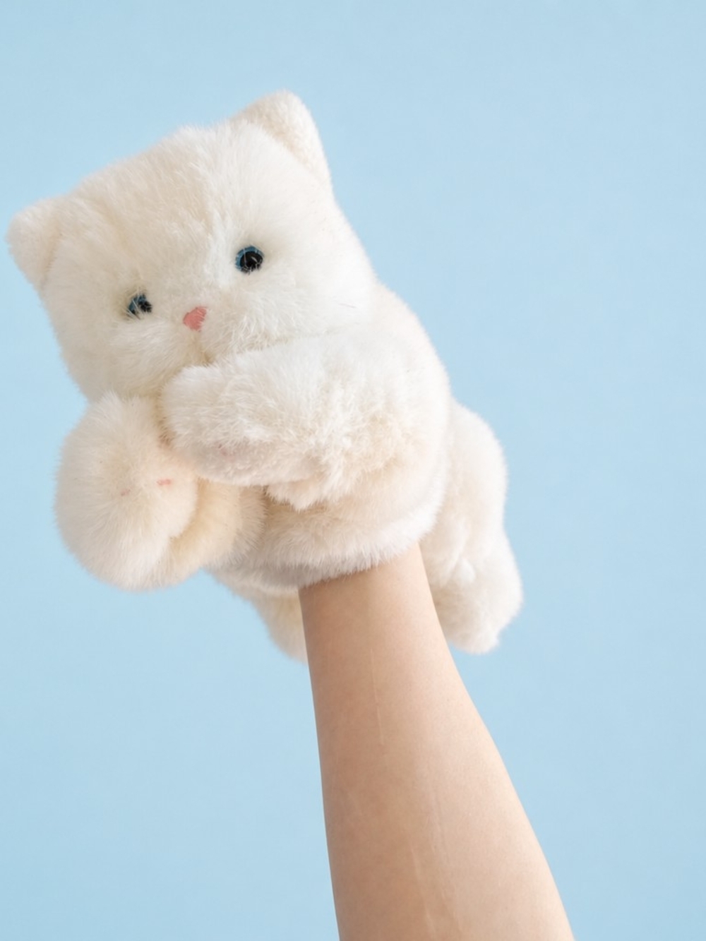 Peluche Marionnette Vintage Chat Blanc Yeux Bleus 24K Polar Puff #7405